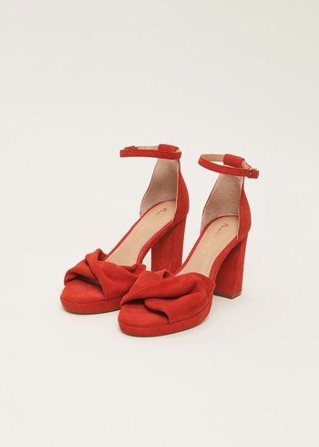 Phase Eight Red Suede Open Toe Heels Red Australia | MI4136857